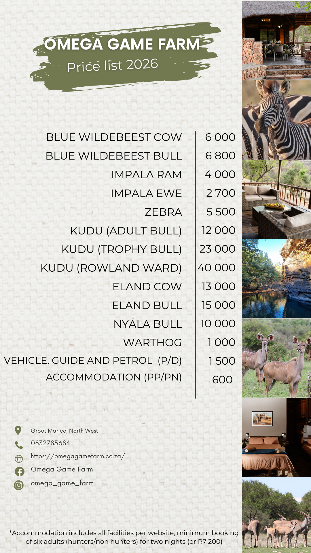 hunting price list